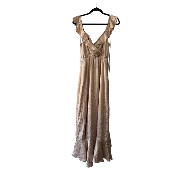 show me your mumu samantha ruffle wrap dress champagne luxe satin small - Picture 3 of 6